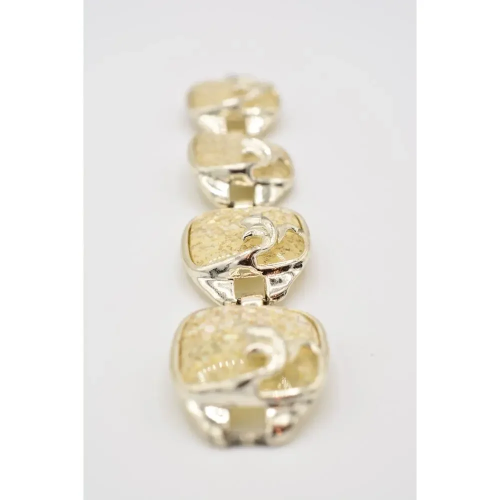 Vintage Lucite Cabochon Bracelet Bold Holographic Foil Silver Chunky 1960s Bin8